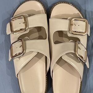 Women’s size 11 Beige/cream Sandals with Gold Buckles- NWOT